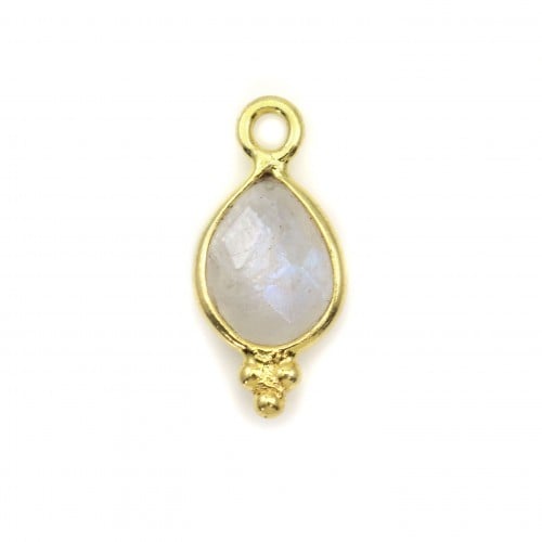 Moonstone on gold plated charm faceted drop on silver gilt 7*15mm x 1pc 