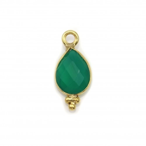 Green Agate faceted drop charm on gold gilt silver 7x15mm x 1pc