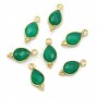 Green Agate faceted drop charm on gold gilt silver 7x15mm x 1pc