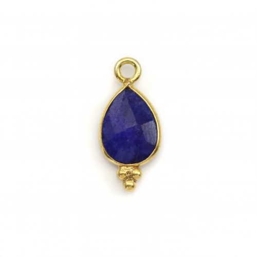Sapphire on gold gilt color treated stone charm faceted drop on silver gilt 7*15mm x 1pc