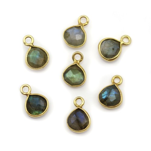 Labradorite charm faceted drop on silver gilt 7*10mm x 1pc