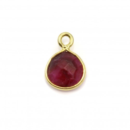 Stone Charm treated color ruby drop faceted on silver gold 7x10mm x 1pc