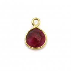 Stone Charm treated color ruby drop faceted on silver gold 7x10mm x 1pc