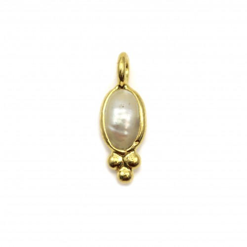 Oval perla de agua dulce Charm en plata de ley 925 ORO 4x11mm x 1pc