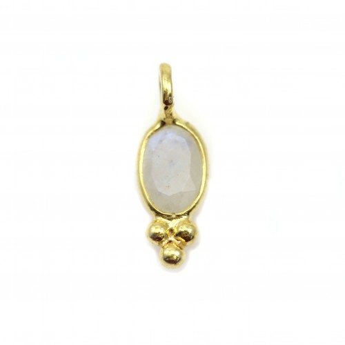 Oval Faceted Moonstone Charme em 925 Sterling Silver Gilt 4x11mm x 1pc