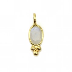 Oval faceted moon charm Gemstone set in 925 silver and gold 4x11mm x 1pc
