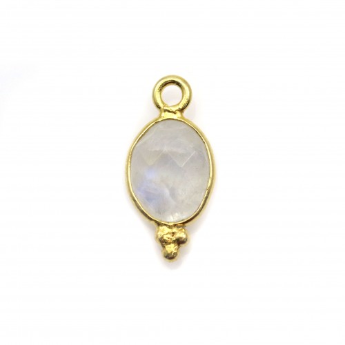 Oval Faceted Moonstone Charme em 925 Sterling Silver Gilt 7x15mm x 1pc