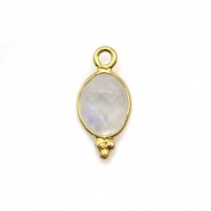 Oval Faceted Moonstone Charm set in 925 Sterling Silver Gilt 7x15mm x 1pc