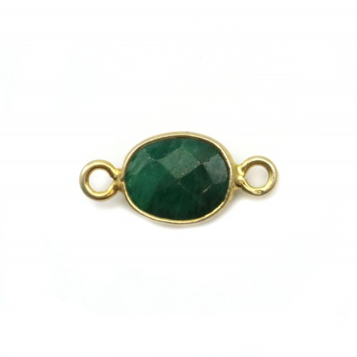 Pietra distanziatrice trattata smeraldo ovale sfaccettato su argento dorato 7x15mm x1pc
