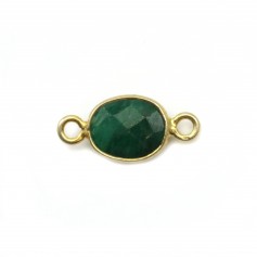 Spacer Stone treated color emerald faceted oval on silver gold 7x15mm x1pc