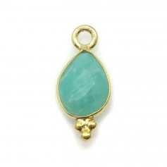 Amazonite faceted drop charm set in 925 sterling silver gilt 7x15mm x 1pc