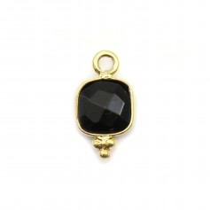 Square Onyx faceted charm on gold gilt silver 7x13mm x 1pc