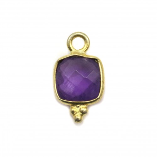 Amethyst Square Faceted Charme on Silver Gilt 7mm x 1pc