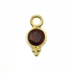 Round faceted garnet charm on gold plated silver 5x11mm x 1pc