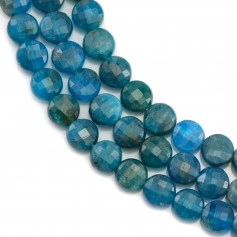Apatite in blue color, in round flat faceted shaped 6mm, x 39cm
