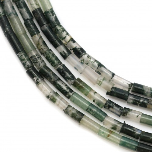 Agate mousse en tube 2*4mm x 40cmAgate mousse vert et blanc, en forme de tube 2*4mm x 39cm