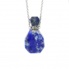 Collier en acier inox avec pendentif flacon de parfum en Lapis lazuli