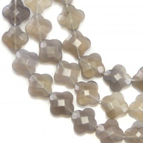 Grey agate clover faceted 13 mm x 40cm 