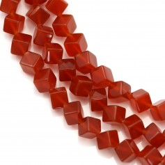Agata, rossa, cubo, 8 mm x 40 cm
