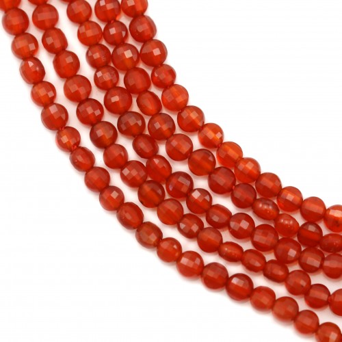 Red agate, in round flat faceted shape, 2.5mm x 39cm