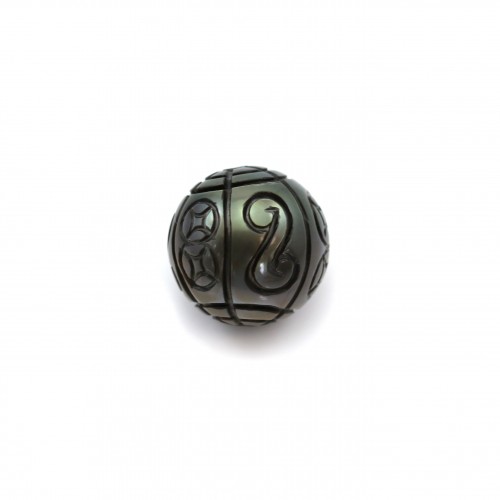 Tahitian cultured pearl, round carved, 11-12mm x 1pc