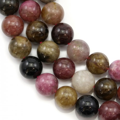 Tourmaline round beads on thread 14mm x 40cm