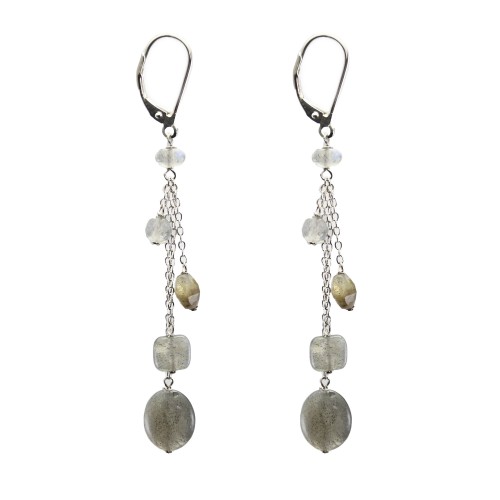 Earrings: labradorite & dormeuse and silver chain 925 x 2pcs