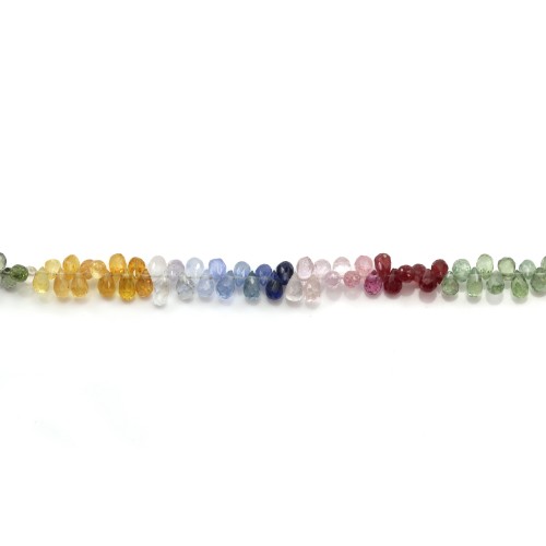 Safira multicolorida, forma de gota facetada 2,6x4,5mm x 42cm