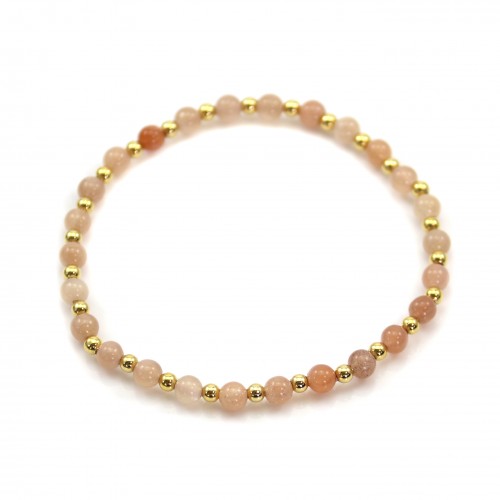 Bracelet pierre de lune 4mm, avec perles dorées x 1pc