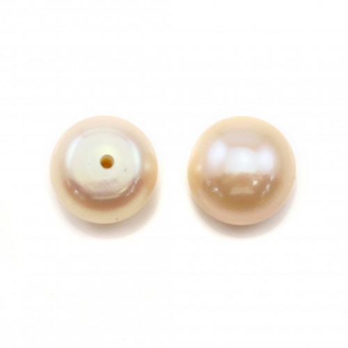 Perle coltivate d'acqua dolce, semi-perforate, salmone, bottone, 9-10 mm x 2 pz