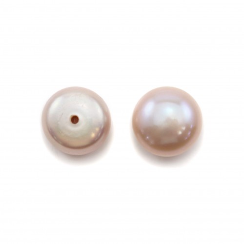 Pinkish half-drilled flattened round freshwater pearls 8-9mm x 2pcs