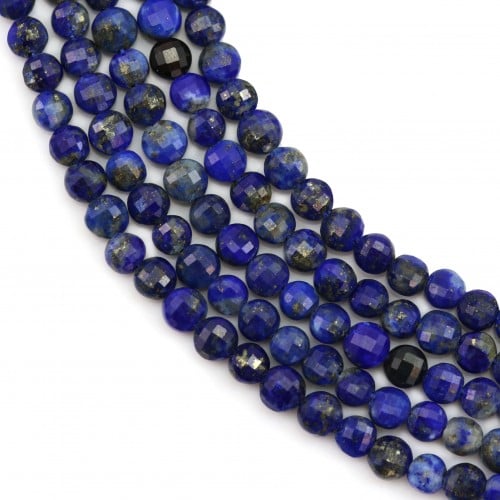Lapis lazuli with a faceted flat round shape and a size of 2mm x 39cm