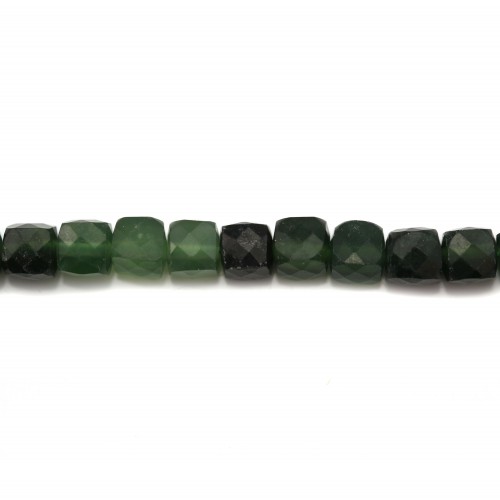 Jade verde natural, forma de cubo facetado, 5mm x 6pcs
