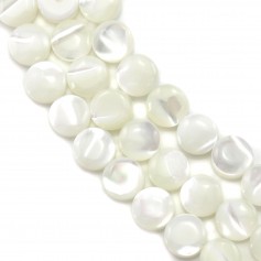 White mother of pearl in flat round bead strand 6mm x 40cm