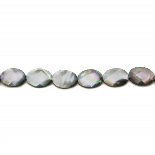 Gray mother-of-pearl faceted oval beads 14x18mm x 4 pcs