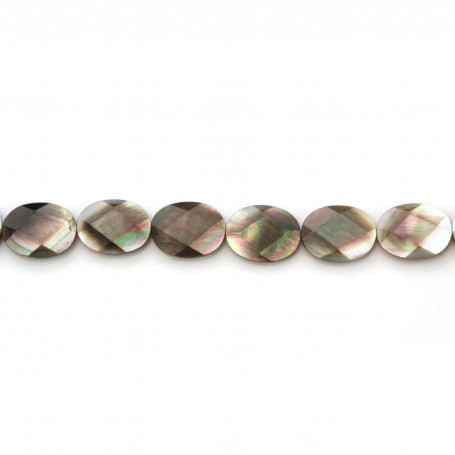 Gray mother-of-pearl faceted oval beads 12x16mm x 2pcs