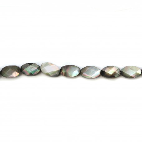 Gray mother-of-pearl faceted oval beads 6x10mm x 6 pcs