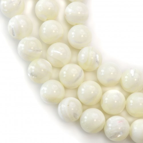 White mother-of-pearl round beads 10mm x 40cm