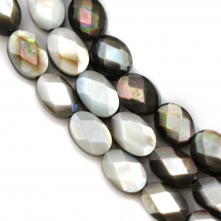 Gray mother-of-pearl faceted oval beads on thread 6x8mm x 40cm 