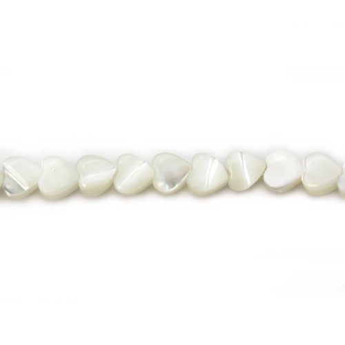 White mother-of-pearl heart beads on thread 4mm x 40cm