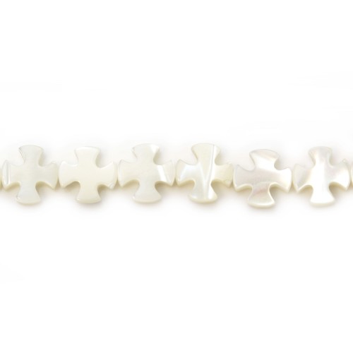 White mother-of-pearl cross beads on thread 8mm x 40cm