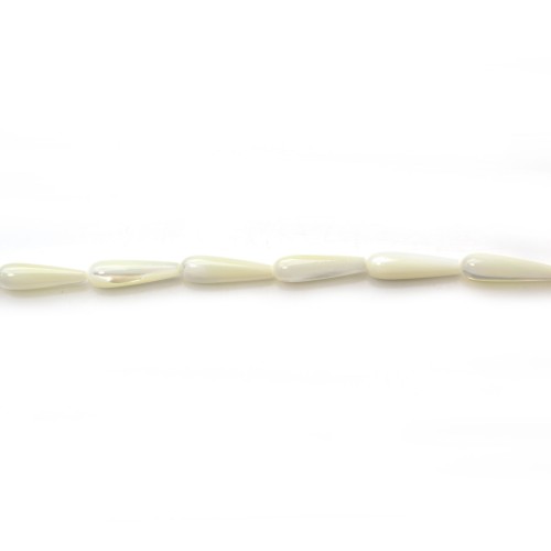 White mother of pearl teardrop beads 6x19mm x 4 pcs