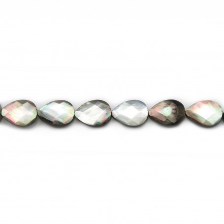 Gray mother-of-pearl faceted flat drop beads 14x18mm x 4 pcs