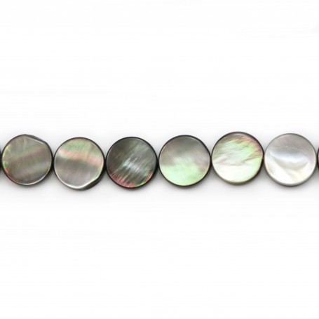 Gray mother-of-pearl flat round beads 15mm x 6 pcs
