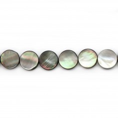 Grey mother of pearl in flat circles bead strand 15mm x 40cm