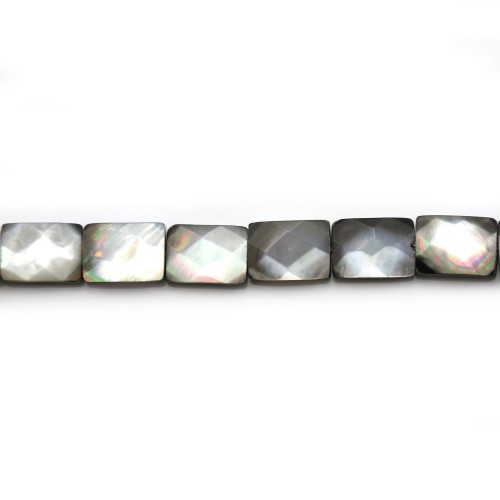 Gray mother-of-pearl faceted rectangle beads on thread 10x14mm x 40cm