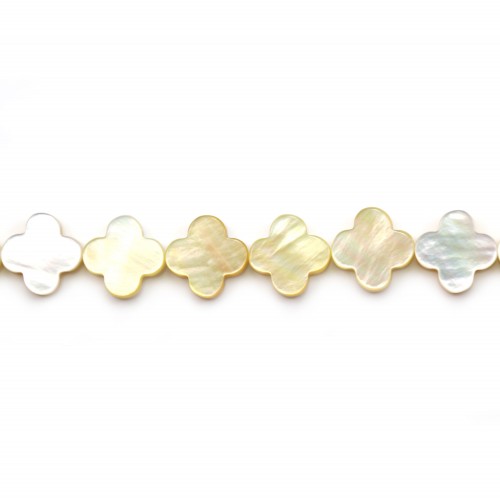 Yellow mother-of-pearl clover beads on thread 13mm x 40cm