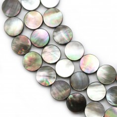 Grey mother-of-pearl flat round bead strand 12mm x 39cm