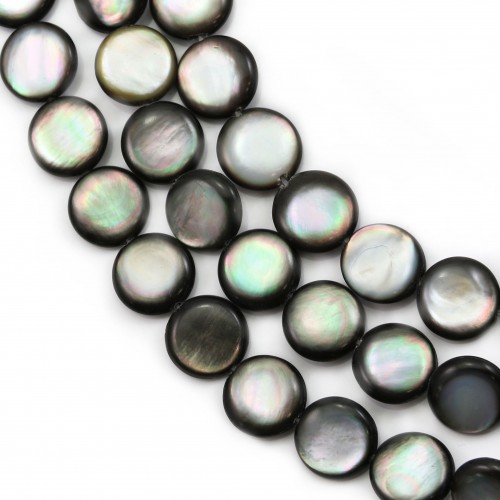 Gray mother-of-pearl bulged round beads on thread 13mm x 40cm