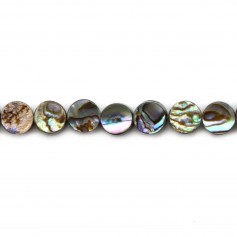 Abalone mother-of-pearl flat round beads on thread 6mm x 40cm